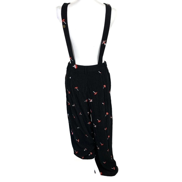 Cider Women S Bib Overalls Embroidered Mushrooms Corduroy Hippie Wide Leg Black - Picture 6 of 16